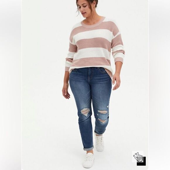 Torrid pullover drop shoulder striped pink & white cotton blend sweater sz L - Picture 2 of 13